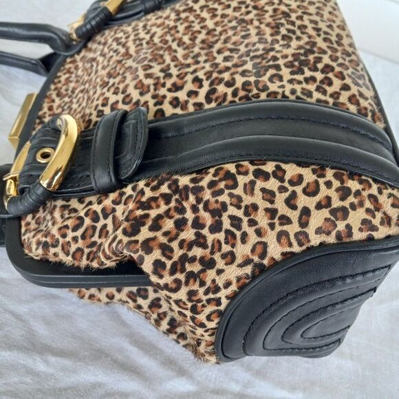 Hair Calf Leather Leopard/Cheetah Print Satchel bag Cottagecore Grandmacore - Picture 4 of 15